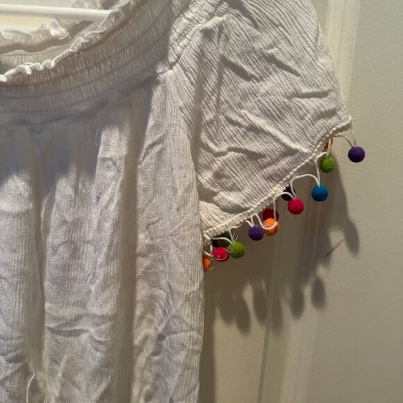 New York & Company White Loose Fit Blouse with Colorful Circles Tassels Size S - Picture 4 of 9